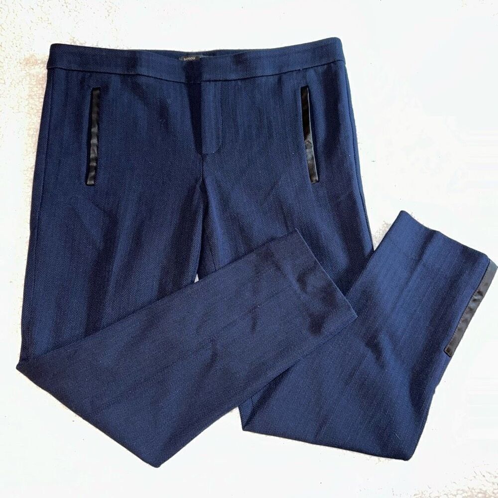 Banana Republic Women’s Sloan Pants Navy w Faux Leather Size 12